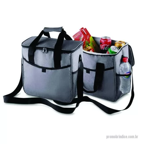 Bolsa térmica personalizada - Bolsa térmica, capacidade 16 litros, tecido nylon e poliéster, bolso frontal, alça de ombro regulável, parte interna soldada para retenção de líquidos, gravação da logomarca no bolso frontal ou tampa. Gravação em 1 cor já inclusa.