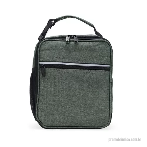Bolsa térmica personalizada - Bolsa térmica de nylon com dois compartimentos, capacidade de 6 litros. Com bolso telado e tela média de proteção interna, a bolsa possui uma faixa frontal refletiva, bolso lateral telado e alça de mão com fivela de encaixe.