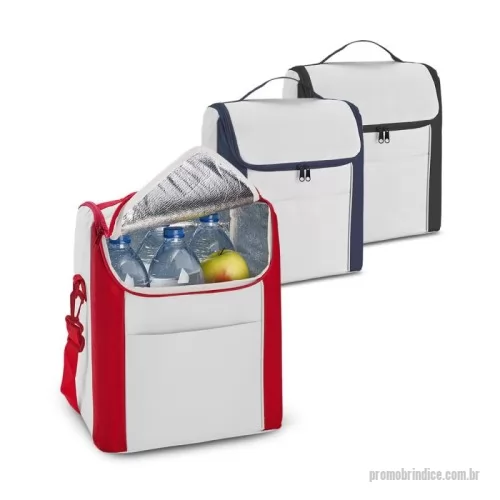 Bolsa térmica personalizada - Bolsa térmica em 600D com zíper duplo, alça ajustável em webbing e bolso frontal. Capacidade até 18 L. Certificação EU Food Grade. 290 x 340 x 190 mm