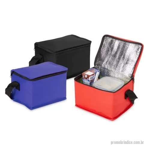 Bolsa térmica personalizada - Bolsa térmica confeccionada em TNT impermeável com capacidade máxima de 4 litros. Possui revestimento térmico em folha de alumínio, fechamento em zíper e alça fixa em nylon.