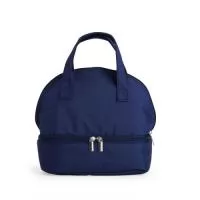 Bolsa térmica dupla em oxford com dois compartimentos térmicos isolados, capacidade de 9 litros. Contém alças de mãos.