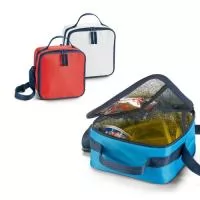 Bolsa térmica em 600D poliéster com bolso interior em tela mesh e alça ajustável em webbing. Ideal para levar refeições para o trabalho ou escola. Capacidade até 4.5 L. Certificação EU Food Grade. 200 x 200 x 110 mm