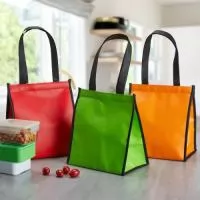 Bolsa térmica feita em TNT impermeável com detalhes e alças costuradas em nylon e capacidade máxima de 7 litros. Possui revestimento interno em manta de alumínio, que mantém a temperatura de alimentos e bebidas por mais tempo