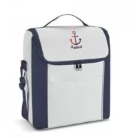 Bolsa térmica em 600D com zíper duplo, alça ajustável em webbing e bolso frontal. Capacidade até 18 L. Certificação EU Food Grade. 290 x 340 x 190 mm