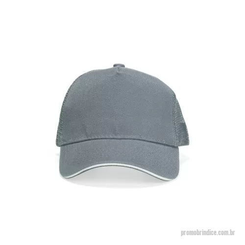 Boné personalizado - Boné de aba curva confeccionado em poliéster com tela respirável na lateral e parte posterior, além de fecho ajustável em plástico.