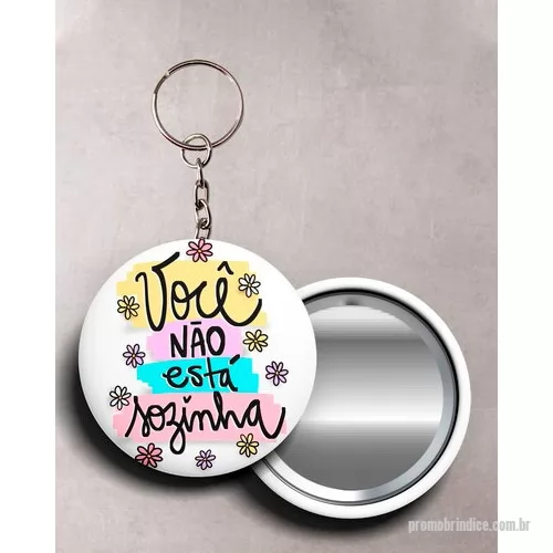 Botton espelho personalizado - Chaveiro botton personalizado, confeccionado em alumínio o chaveiro possui as medidas de 55 mm. Brinde útil de baixo custo é ideal para presentear clientes e promover sua marca. A impressão é feita em área nobre de impressão