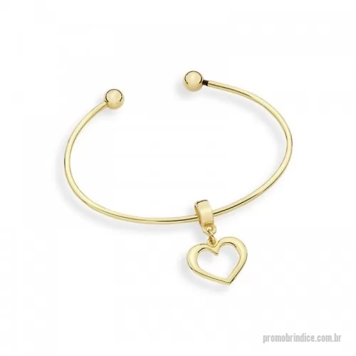 Bracelete personalizado - Bracelete em metal, terminal com rosca, folheado em ouro amarelo com pingente de coração.