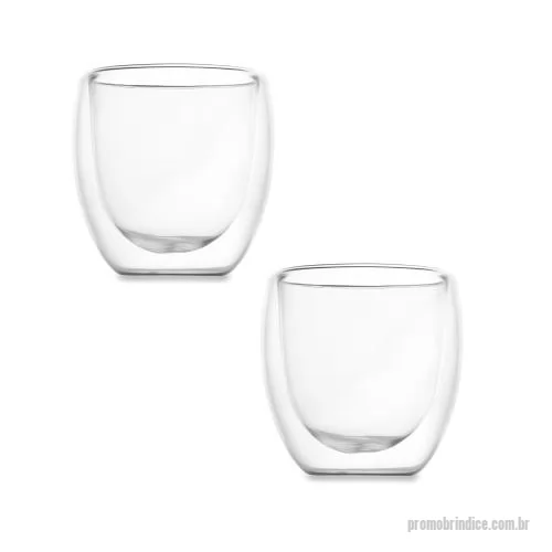 Brindes em Geral personalizados - Conjunto com 2 copos de vidro borossilicato com parede dupla e capacidade de até 180ml.