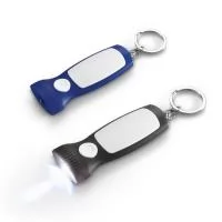 Chaveiro em ABS com luz LED. Incluso 3 pilhas AG10. 31 x 77 x 14 mm