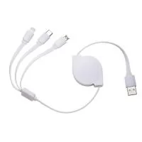 Carregue 3 dispositivos de uma vez! Com as entradas Lightning/iPhone, V8/Android e Tipo-C/Android. Suporte com rolamento e trava automática. Frente lisa e parte traseira com área para aplicação de adesivo ou etiqueta resinada. É a praticidade e a economia em espaço para carregar tudo de uma só vez!  Altura: 4,1 cm Largura: 5,8 cm Medidas aproximadas para gravação: (CxL): 3,8 cm x 3,8 cm Material: Plástico Comprimento do cabo: 1,06 m