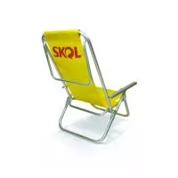 Cadeira de Praia modelo Preguiçosa confeccionada em tubo de alumínio 7/8. Suporta aproximadamente 100kg. Disponível em várias cores. Gravação da logomarca em 1 cor já incluso.
