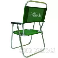 Cadeira de Praia modelo Alta confeccionada em tubo de alumínio. Disponível em várias Cores. Gravação da logomarca em 1 cor já inclusa.  Materiais utilizados no assento e encosto: Sanet, Nylon e RC.