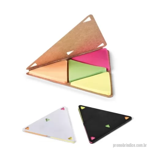 Caderneta personalizada - 4 blocos adesivados triangulares com 25 folhas cada e com capa em cartão. 91 x 91 mm