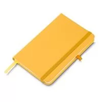 Caderno de anotações com elástico no tamanho A6 suporte para caneta, capa dura em material sintético, miolo 80 folhas pautadas cor bege.