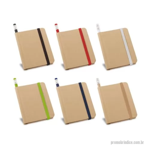 Caderno ecológico personalizado - Caderno A7 de capa dura em cartão, 70 folhas lisas em papel reciclado e elástico. Incluso lápis com borracha na ponta