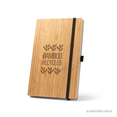 Caderno ecológico personalizado - BUARQUE POCKET. Caderno de bolso de capa e contracapa em placa de bambu e lombada em poliéster 100% reciclado (100% rPET)