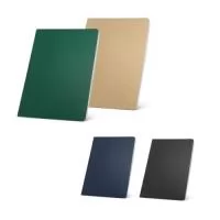 Caderno A5 de capa flexível em cartão kraft 100% reciclado, com 80 páginas pautadas em papel 100% reciclado. 140 x 210 mm