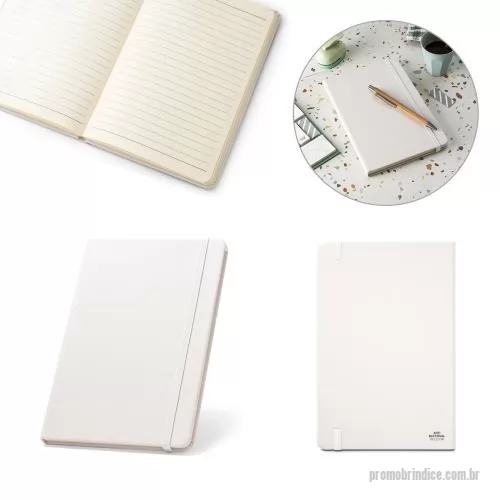 Caderno personalizado - Caderno A5 em PET reciclado com tratamento antibacteriano, segundo a certificação ISO 20743. Contém 80 folhas pautadas cor marfim, em papel proveniente de gestão florestal sustentável, elástico e fita separadora. 140 x 210 mm