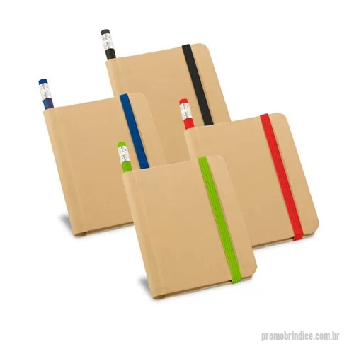Caderno personalizado - Caderno capa dura com lápis para brindes, Medidas 82 x 105 mm, Cores Verde, azul, preto e vermelho