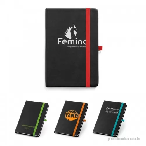 Caderno personalizado - Caderno A5 com capa dura em PU térmico e 80 folhas pautadas. Contém elástico, fita separadora, bolso em papel na parte traseira da capa e suporte para esferográfica (não inclusa)