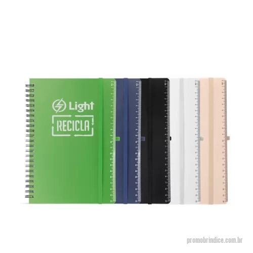 Caderno personalizado - Caderno de anotações em PP reciclável com suporte para caneta e miolo de 70 folhas pautadas. 