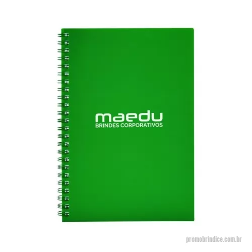 Caderno personalizado - Caderno A5 plástico com wire-o metálico. Capa em PP, contém aproximadamente 80 folhas brancas com pauta.