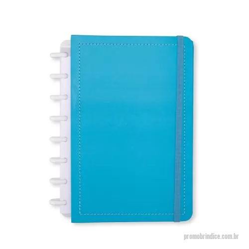 Caderno personalizado - Caderno de disco capa dura em couchê, elástico, 8 discos plásticos reposicionáveis. ~80 folhas offset pautadas.