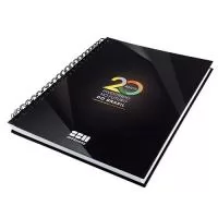 Fabricação própria, cadernos personalizados do seu jeito, desde o miolo até a capa .Tamanhos 15x21,18x25 e 21x28 cm. Capa impressa em 4 cores, miolo com 96 folhas personalizadas em uma cor (frente e verso iguais) e  dados pessoais e calendário, pode acompanhar lâminas de publicidade. Fechamento em wire-o silver, preto ou branco (consultar outras cores).