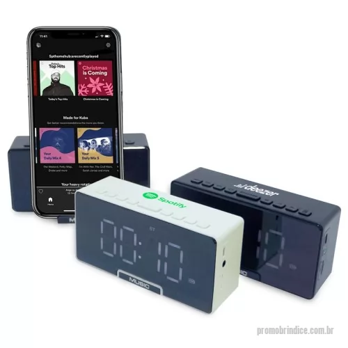 Caixa de Som com Bluetooth personalizada - Caixa de Som Bluetooth com Relógio Personalizada