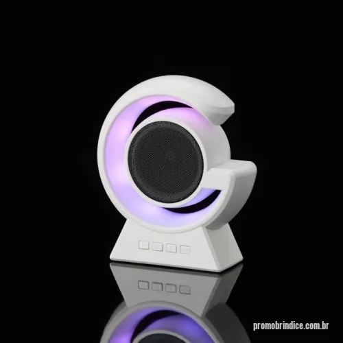 Caixa de Som com Bluetooth personalizada - Caixa de som com luminária. Possui 8 modos de iluminação, opera nos modos bluetooth, rádio FM e TF (cartão MicroSD).