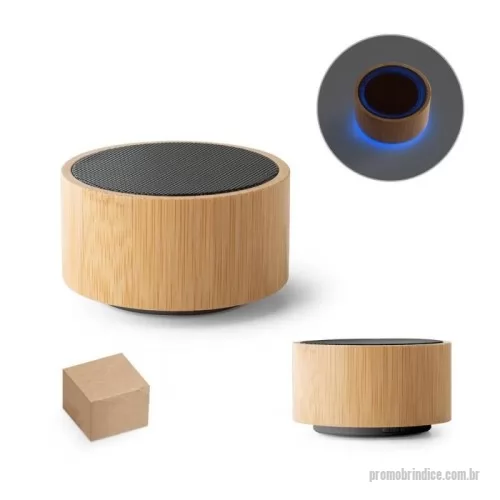 Caixa de Som com Bluetooth personalizada - Caixa de som em bambu e abs. Possui transmissão sem fios bt v5.0 para se conectar ao seu dispositivo móvel. Tem bateria com potência de 3w e capacidade até 300 mah que permite autonomia aproximada de 2 horas. Fornecido em caixa presente de papel kraft.