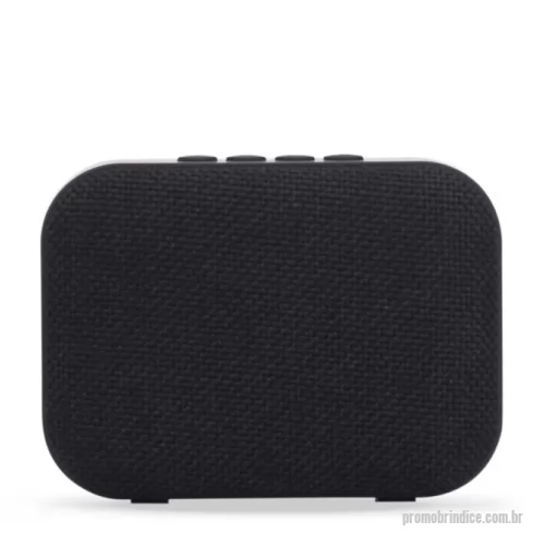 Caixa de Som com Bluetooth personalizada - Descrição: Caixa de som multimídia com estrutura em plástico, tela em malha para a proteção do alto-falante e base emborrachada antiderrapante. Possui painel de botões para controle do aparelho, conexão Bluetooth 4.2 e rádio FM, além de entradas USB-A e TF, que permitem a reprodução de arquivos MP3 armazenados em cartões microSD e pen drives. Acompanha cabo Micro USB para recarga.  Altura :  8,3 cm  Largura :  11,2 cm  Espessura :  4 cm