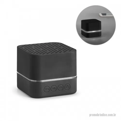 Caixa de som personalizada - Caixa de som portátil, com luz LED no interior, em ABS e acabamento emborrachado. (personalizável com logótipo iluminado). Transmissão sem fios BT v4.2 e potência de 3W (4?). Bateria com 300 mAh e autonomia aproximada de 2h. Incluso cabo 2 em 1: USB / micro USB para carregamento e micro USB/3.5 jack.
