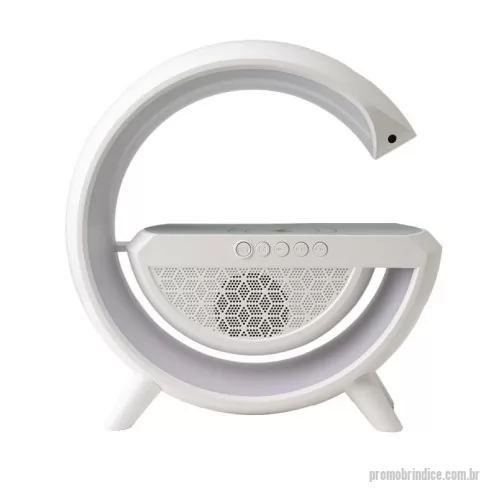 Caixa de som personalizada - Caixa de som com carregador por indução e luminária. Possui 6 modos de iluminação, opera nos modos bluetooth, rádio FM, auxiliar P2, USB e TF (cartão MicroSD). Para desfrutar do carregamento por indução (sem fio) é fundamental que o celular possua a tecnologia QI, o produto só armazena bateria para funcionamento próprio, para funcionar a indução precisa estar conectado a uma fonte de energia.