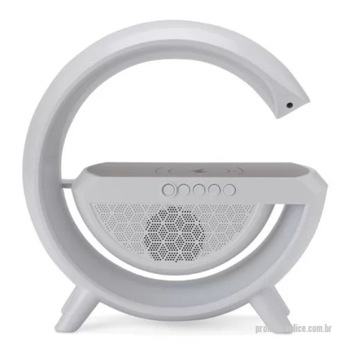 Caixa de som personalizada - Caixa de som com carregador por indução e luminária. Possui 6 modos de iluminação, opera nos modos bluetooth, rádio FM, auxiliar P2, USB e TF (cartão MicroSD). Para desfrutar do carregamento por indução (sem fio) é fundamental que o celular possua a tecnologia QI, o produto só armazena bateria para funcionamento próprio, para funcionar a indução precisa estar conectado a uma fonte de energia.