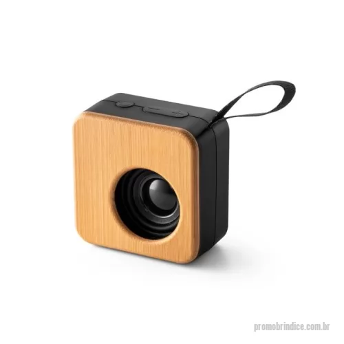 Caixa de som personalizada - Caixa de som portátil com microfone, em bambu e ABS 100% reciclado, com potência de 3W e transmissão sem fios BT v5.0. Autonomia aproximada de 4h com uma bateria de 500 mAh. Fornecido em caixa presente de papel kraft. A cor e o resultado da impressão nos materiais naturais pode variar entre produtos.