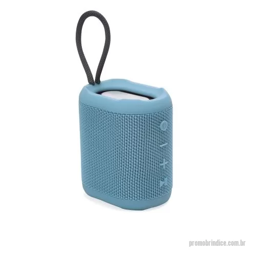Caixa de som personalizada - Caixa de som multimídia resistente a respingos dágua feito em plástico com acabamento em tecido. Bluetooth 5.0 e tecnologia TWS.