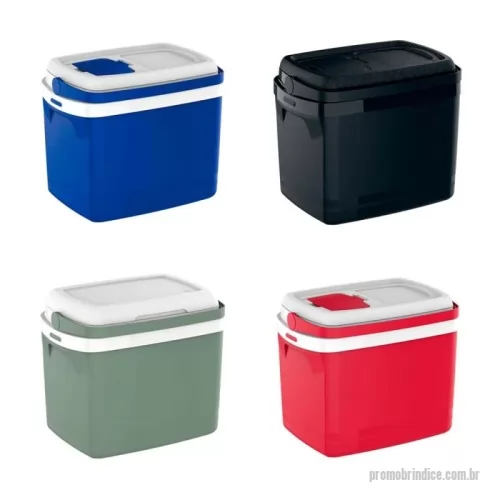 Caixa térmica personalizada - Cooler com tampa de acesso rápido, livre de Bisfenol (BPA Free), design moderno, alças laterais embutidas, alça de mão articulável e retrátil, tampa com trava e isolamento térmico em isopor, ideal para oferecer aos seus clientes que buscam maior praticidade nos momentos de lazer.