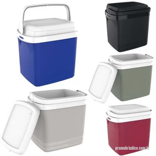Caixa térmica personalizada - Caixa Térmica da marca (Soprano) modelo tropical, livre de bisfenol (BPA Free) com designer moderno, alça de mão articulável, retrátil e laterais embutidas, tampa com trava e isolamento térmico em isopor, disponível em diferentes cores, com capacidad
