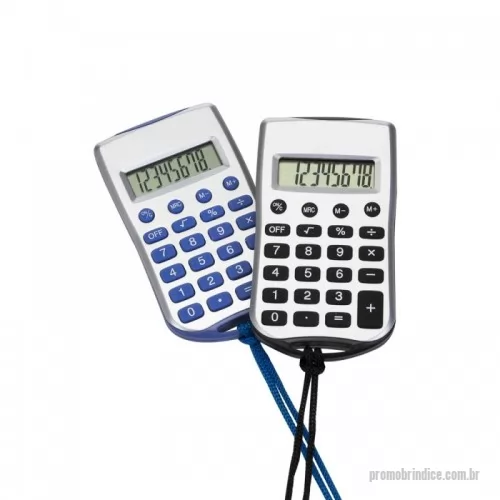 Calculadora personalizada - Calculadora plástica retangular de 8 dígitos prata com cordão e acessórios coloridos, necessita de 1 bateria AG10 para funcionamento(acompanha).