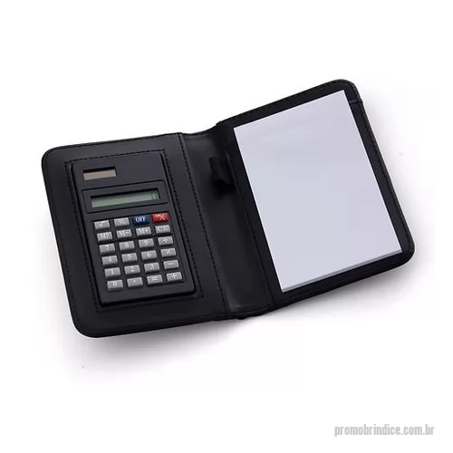 Calculadora personalizada - Bloco de anotações com 30 folhas, calculadora solar, caneta mini, em capa de couro sintético.