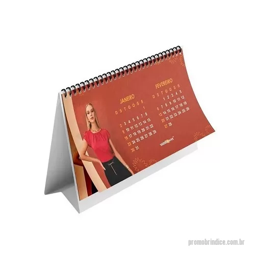 Calendário de mesa personalizado - Calendário de Mesa com base em Triplex 300g com 16 páginas no tamanho 21 x 15cm no papel Couchê Fosco 150g, 4 x 4 cores, Wire-o e Base sem impressão.