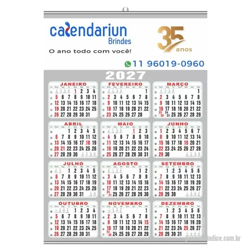 Calendário de parede personalizado - Folhinha- Calendário de parede 50x70cm- PRATA, impresso em papel couchê 150gr, 4x0 cor, com 2 varetas de metal.
