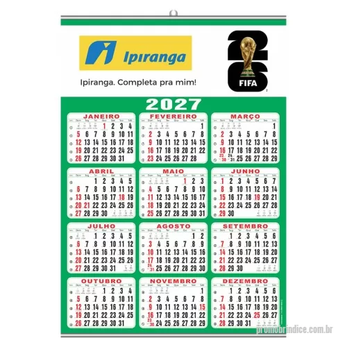 Calendário de parede personalizado - Folhinha- Calendário de parede 50x70cm- VERDE, impresso em papel couchê 150gr, 4x0 cor, com 2 varetas de metal.