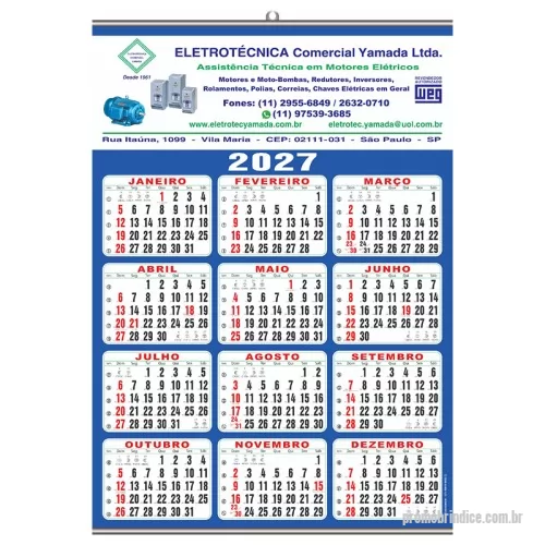 Calendário de parede personalizado - Folhinha- Calendário de parede 50x70cm- AZUL ROYAL, impresso em papel couchê 150gr, 4x0 cor, com 2 varetas de metal.
