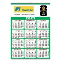 Folhinha- Calendário de parede 50x70cm- VERDE, impresso em papel couchê 150gr, 4x0 cor, com 2 varetas de metal.