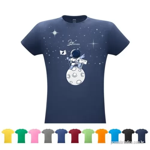Camisa personalizada - Camiseta unissex de corte regular em malha 100% algodão (170 g/m2) com fio 30/1 penteado. Com gola em ribana 1,5x1,5 com fita de reforço e com costura dupla nas mangas, barra de fundo e laterais. Tamanhos: P, M, G, GG