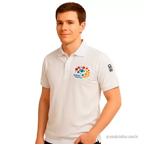 Camisa polo personalizada - Camiseta polo, este brinde personalizado é confeccionado em tecido Piquet, composto por 50% algodão e 50% poliéster, garantindo conforto e durabilidade. Disponível nos tamanhos PP ao EXGG, atende a diferentes necessidades e estilos. Personalizável por serigrafia (até 3 cores inclusas) ou bordado (até 5.000 pontos inclusos), é uma excelente opção para divulgar sua marca. Escolha entre diversas cores e crie um produto exclusivo para sua empresa.