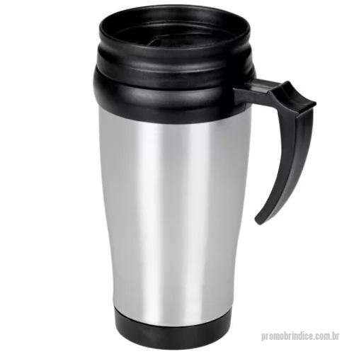 Caneca de Alumínio personalizada - Caneca de inox com detalhes plásticos, capacidade de 400ml. Tampa com vedação e bocal com trava de segurança