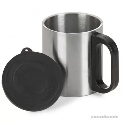 Caneca de Alumínio personalizada - Caneca de inox 180ml com cabo e tampa em plástico resistente (não é térmica).